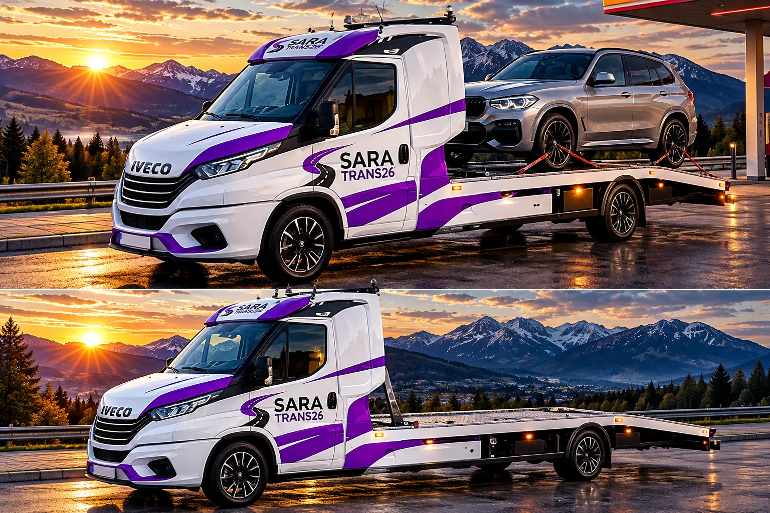 Platformă auto încărcată și goală